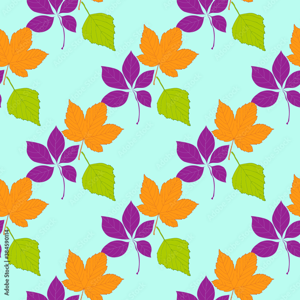 Fototapeta premium Seamless vector pattern in geometric ornamental style with autumn leaves