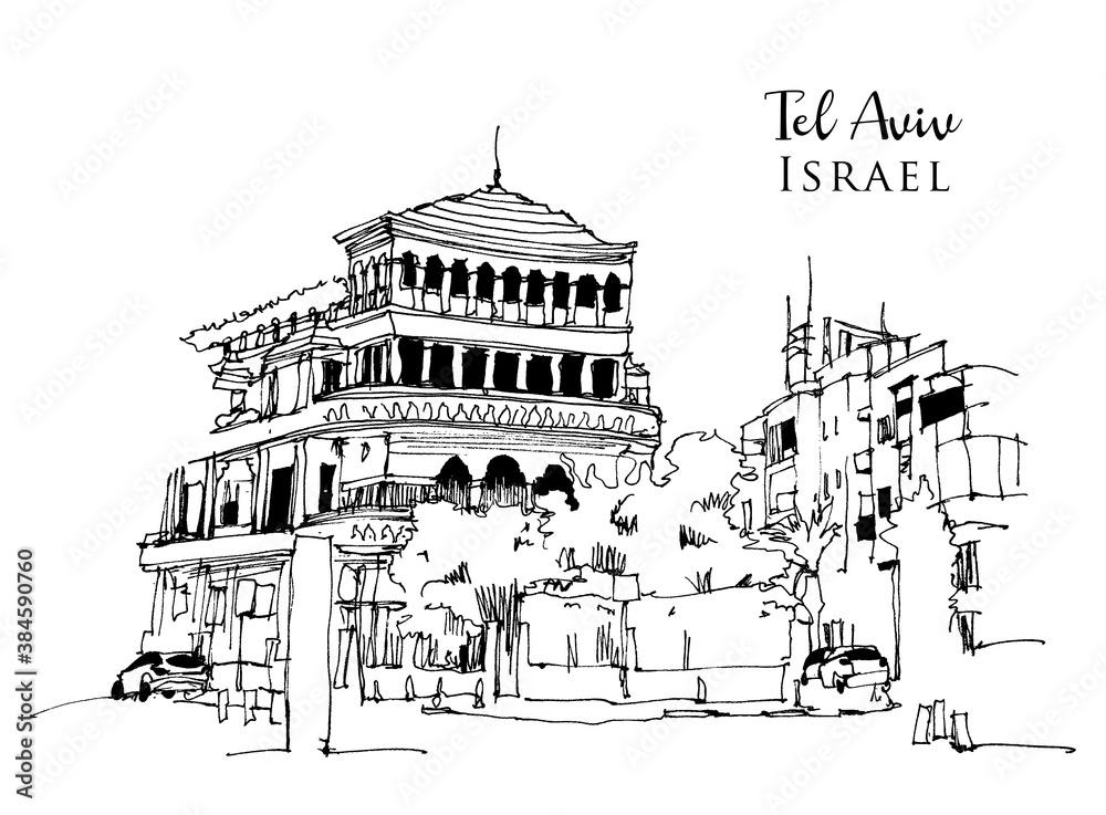 Drawing sketch illustration of Tel Aviv