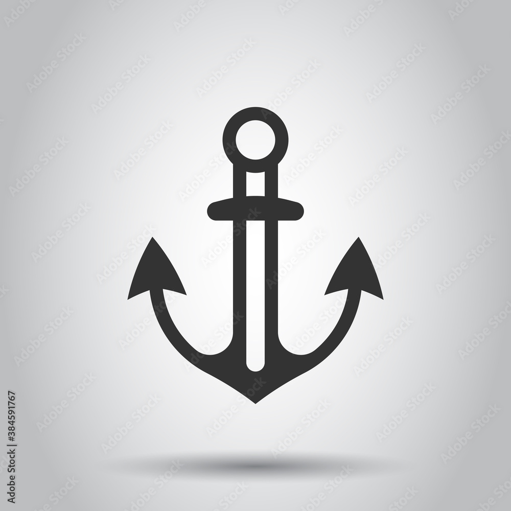 Boat anchor icon in flat style. Vessel hook vector illustration on white isolated background. Ship equipment business concept. Boat anchor icon in flat style. Vessel hook vector illustration on white isolated background. Ship equipment business concept.