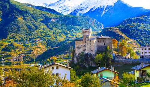Impressive Alps mountains landscape, beautiful valley of castles and vineyards - Valle d'Aosta in northern Italy