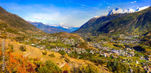 Impressive Alps mountains landscape, beautiful Valle d'Aosta in northern Italy. autumn scenery