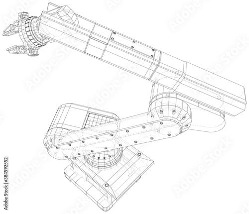 Industrial robot manipulator. Wire-frame on white background. EPS10 format. Vector created of 3d, Wire-frame.