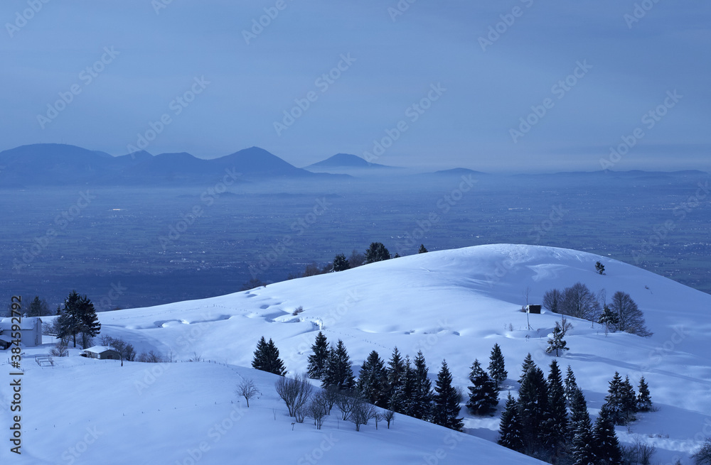 Mountain landscape at evening with snow Mountain landscape at evening with snow