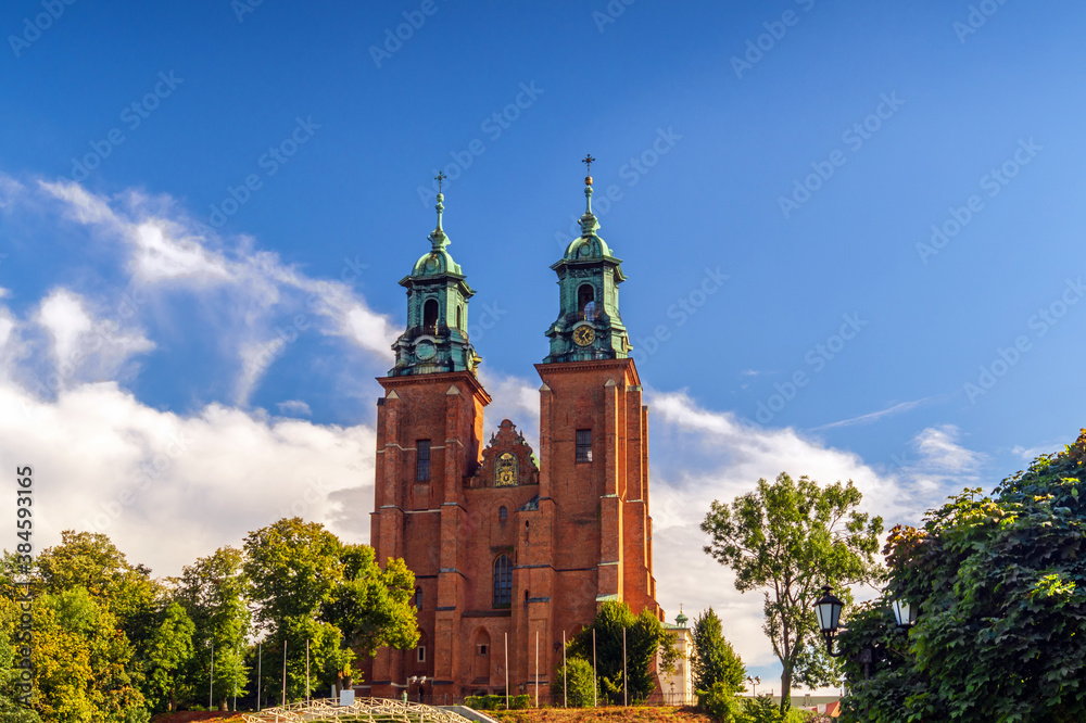 landscape view of Royal Gniezno Cathedral. Cathedral Basilica of the Assumption of the Blessed Virgin Mary and St. Adalbert Poland