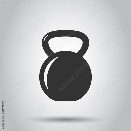 Kettlebell icon in flat style. Barbell sport equipment vector illustration on white isolated background. Dumbbell business concept.