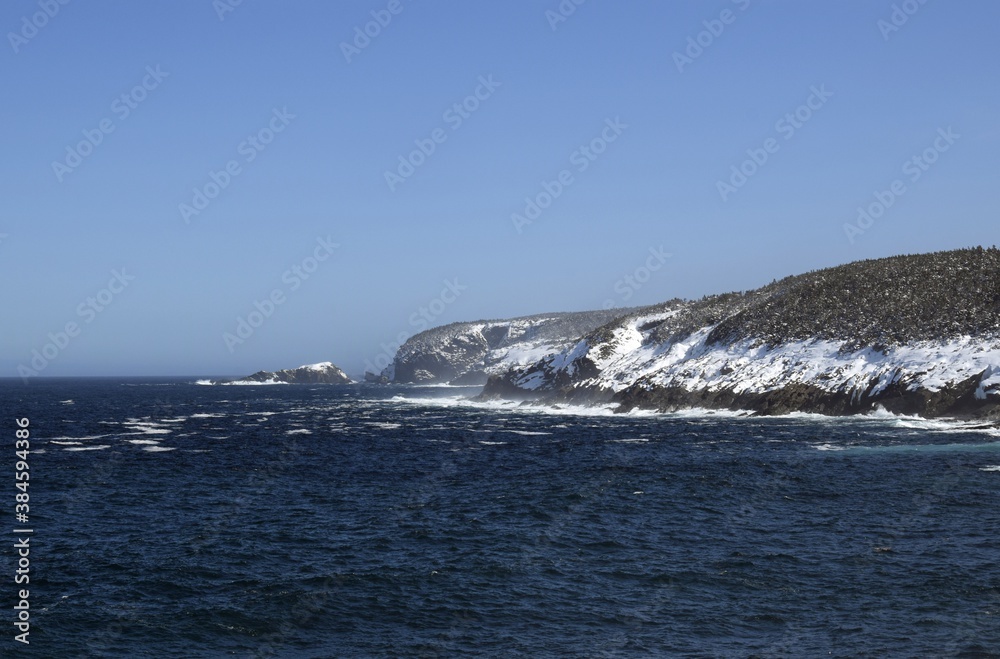 Snow covered shoreline along the cost of Newfoundland, Killick Coast near Pouch Cove NL Canada