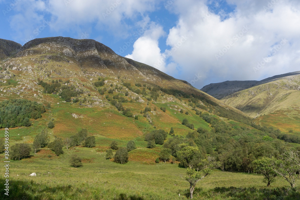 Glen Nevis with Ben Nevis in the back. Ben Nevis is the highest mountain on the British Isles