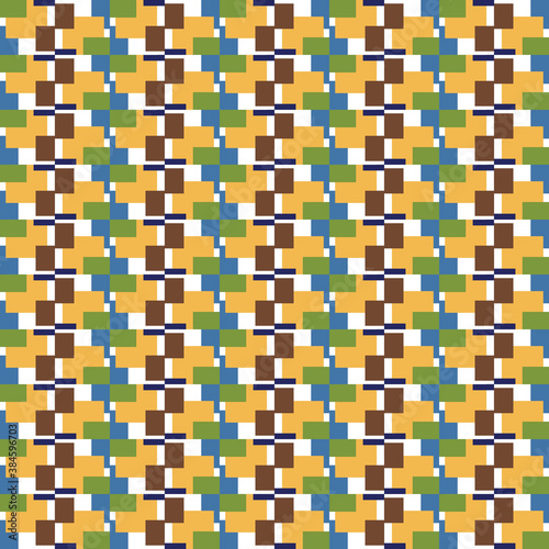 Fototapeta Naklejka Na Ścianę i Meble -  Vector seamless pattern texture background with geometric shapes, colored in yellow, brown, green, blue, white colors.