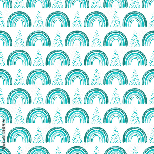 Cute abstract rainbows seamless pattern isolated on white background. Modern boho vector illustration for cards, home decor and print design. Scandinavian winter art.