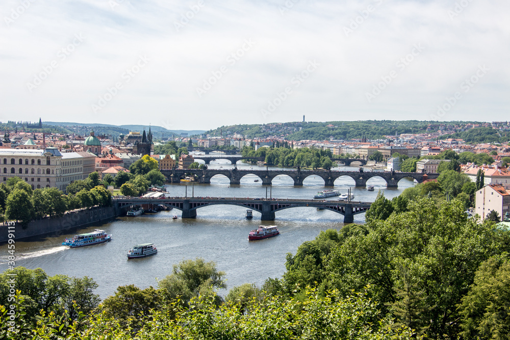 Obraz premium Prague panorama charles bridge river from mountain skyview