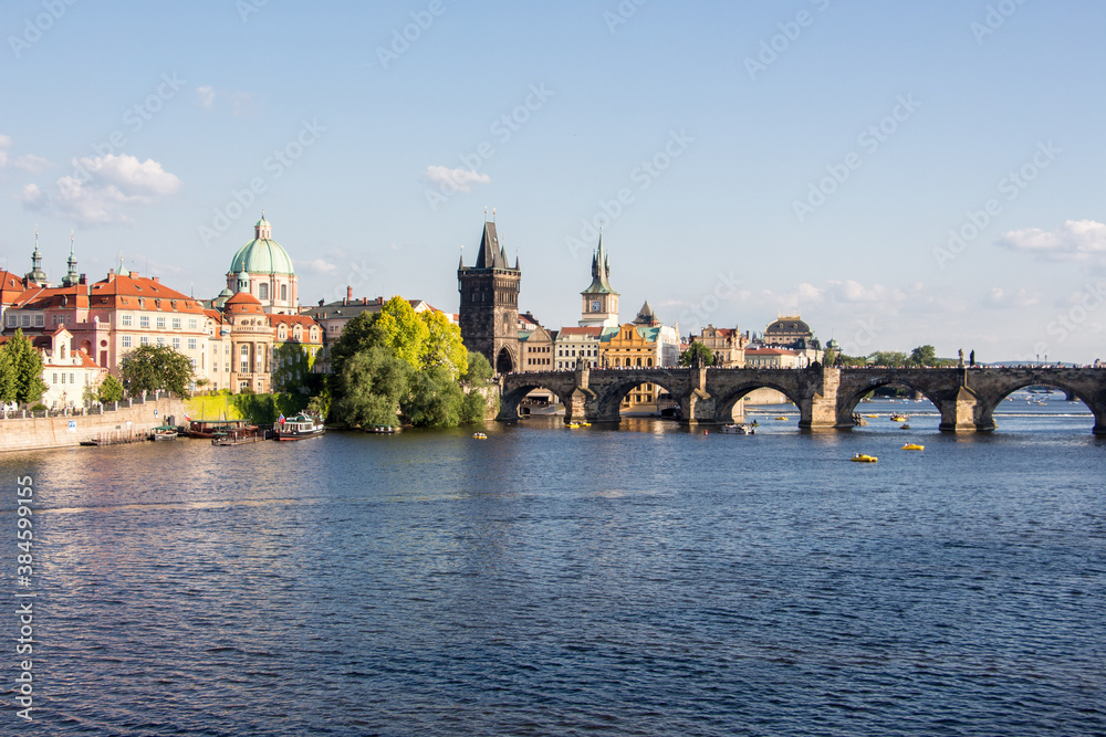 Fototapeta premium Charles bridge prague sunny panorama czech republic