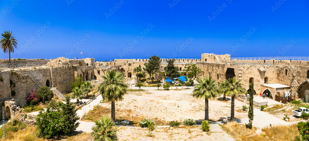 Landmarks of Cyprus island - ruins of old  fortress castle in Kyrenia town, Turkish part