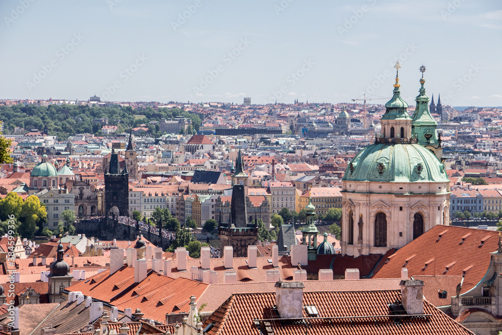 Prague old town sky view church old houses panoramic view