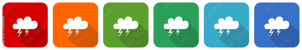 Storm icon set, flat design vector illustration in 6 colors options for webdesign and mobile applications Storm icon set, flat design vector illustration in 6 colors options for webdesign and mobile applications