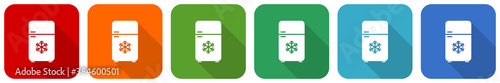 Refrigerator, fridge, cooler icon set, flat design vector illustration in 6 colors options for webdesign and mobile applications