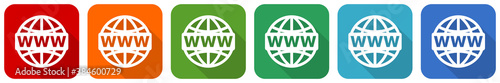 Web, www and internet icon set, flat design vector illustration in 6 colors options for webdesign and mobile applications