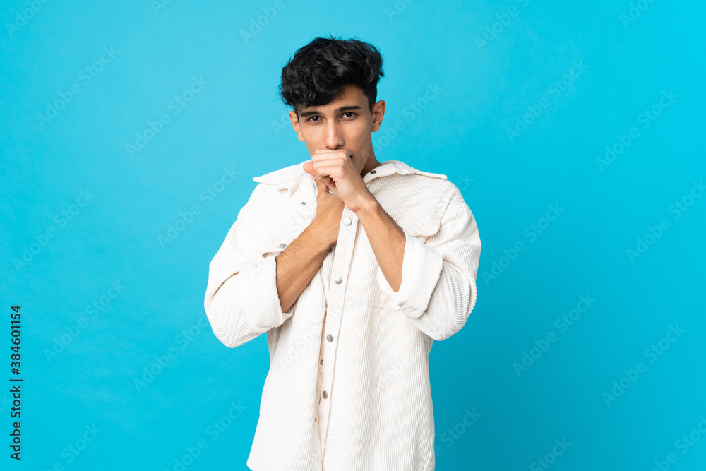 Young Argentinian man isolated on background coughing a lot Young Argentinian man isolated on background coughing a lot