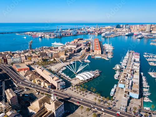 Photo Genoa port aerial panoramic view