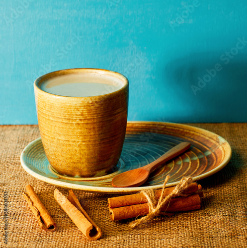 Traditional Turkish drink sahlep with cinnamon photo