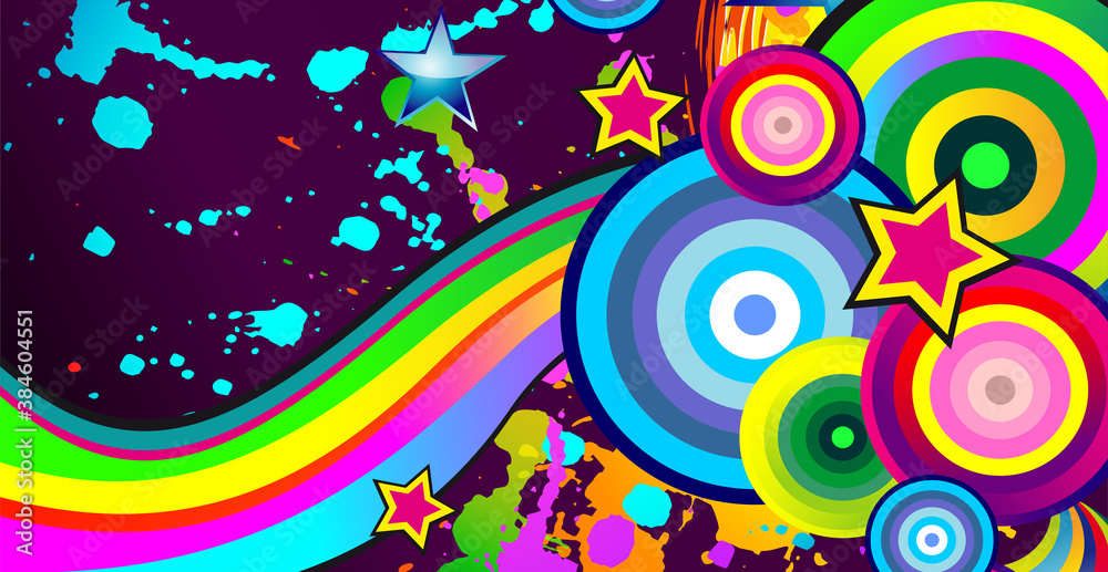 Fototapeta premium Banner background for carnival party. Bright multicolored shapes with a rainbow wave. Template for design of invitation, flyer, poster, banners. Vector illustration.