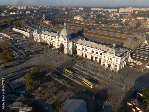 aerial view of old railway station building transport hub