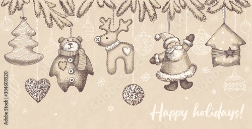 Vintage postcard for Christmas and New year holidays