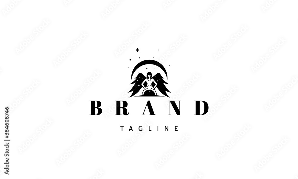 Vector logo on which an abstract image of an angel who bowed his knees in front of the earth. Vector logo on which an abstract image of an angel who bowed his knees in front of the earth.