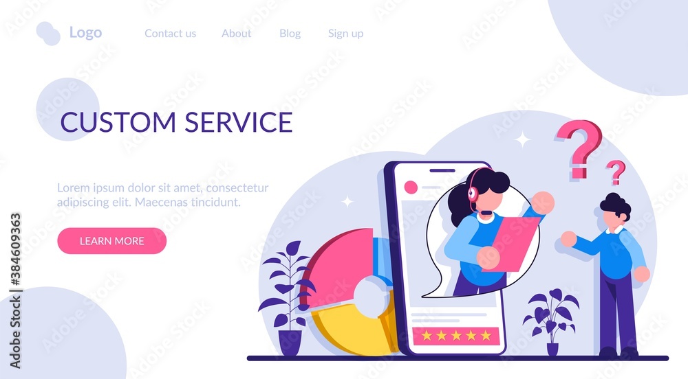 Custom service website UI. Consumer making purchase. Website live chat. User experience, retail ecommerce, online shopping, product and service. Modern flat illustration.