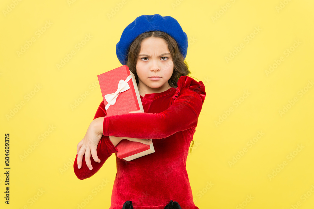 not give it up. mischievous stylish teen girl in french beret hold present box. parisian kid with gift. elegant child having birthday. fashion and beauty. successful shopping time. childhood not give it up. mischievous stylish teen girl in french beret hold present box. parisian kid with gift. elegant child having birthday. fashion and beauty. successful shopping time. childhood