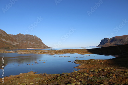 The beautiful fjords of Lofoten Islands in Northern Norway
