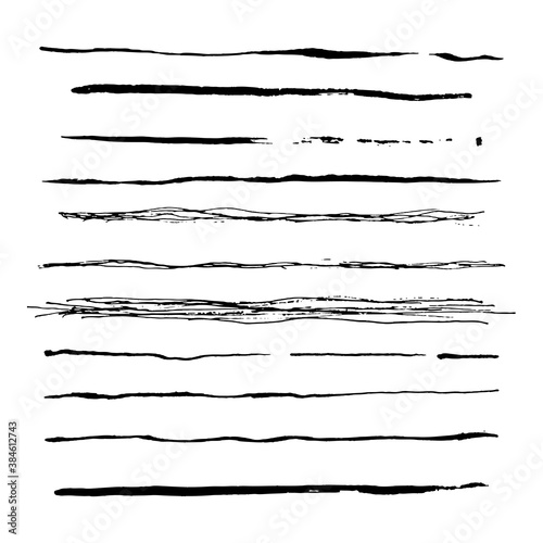 Hand-drawn lines; brush strokes; vector set
