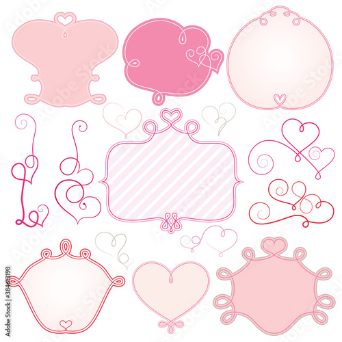 Valentine labels and banners; hearts set; pink frames for valentines day decoration