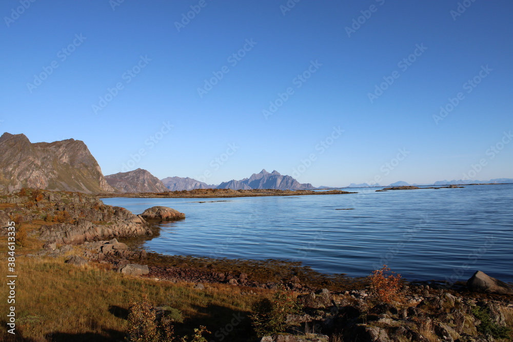 The rural areas on Lofoten Islands in autumn