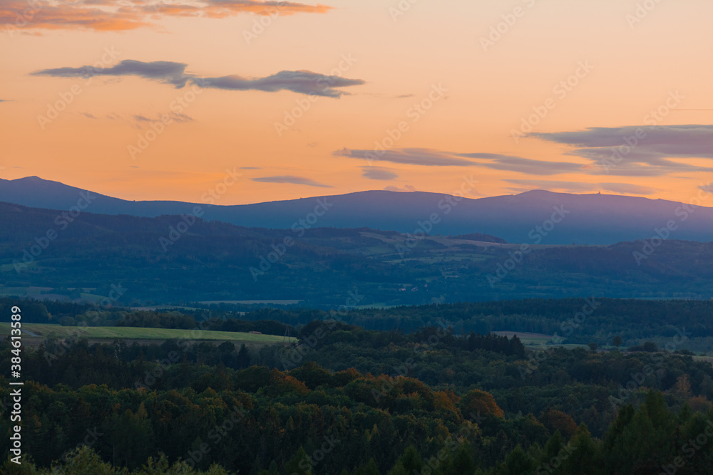 View at Sudetes Mountains in sunset time in autumn.. View at Sudetes Mountains in sunset time in autumn..