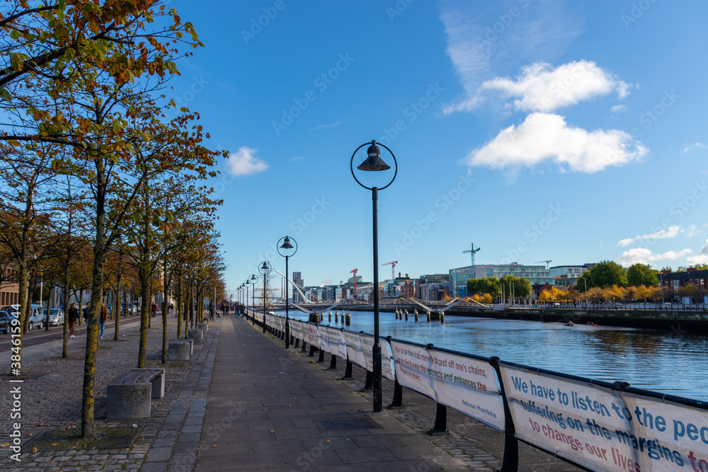 Walk path near Liffey river, Dublin