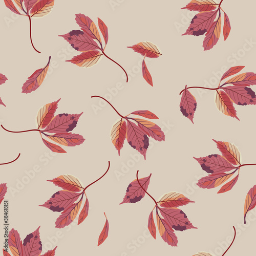 Seamless seasonal pattern with red autumn leaves.