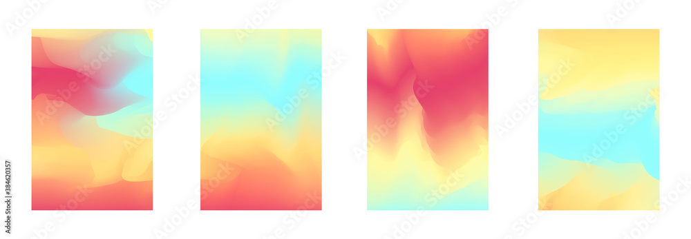 Bright red, yellow and turquoise vibrant gradient colors backgrounds for fashion flyer, brochure design. Set of soft, tender gradiented wallpaper for mobile apps, ui design, banner, poster