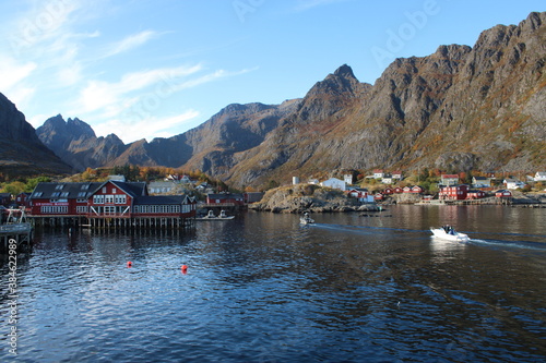 The village of Å on Lofoten islands in Northern Norway on a clear day in autumn