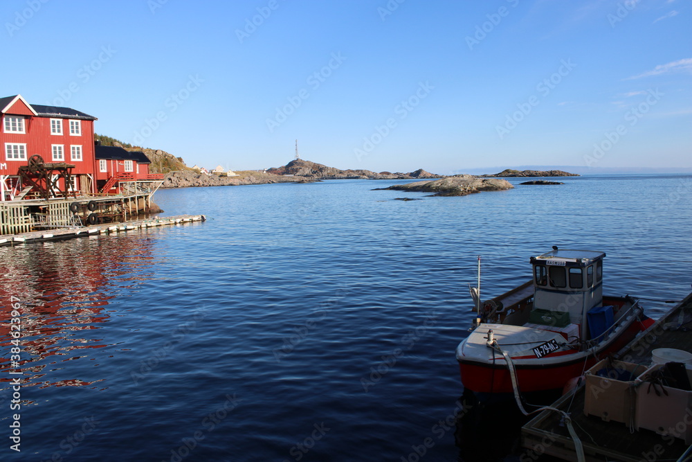 The village of Å on Lofoten islands in Northern Norway on a clear day in autumn