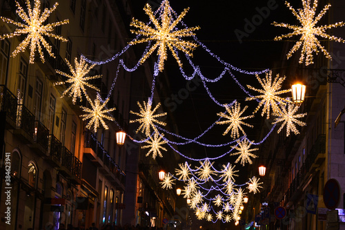 Decorating lights and decorations on the streets at night