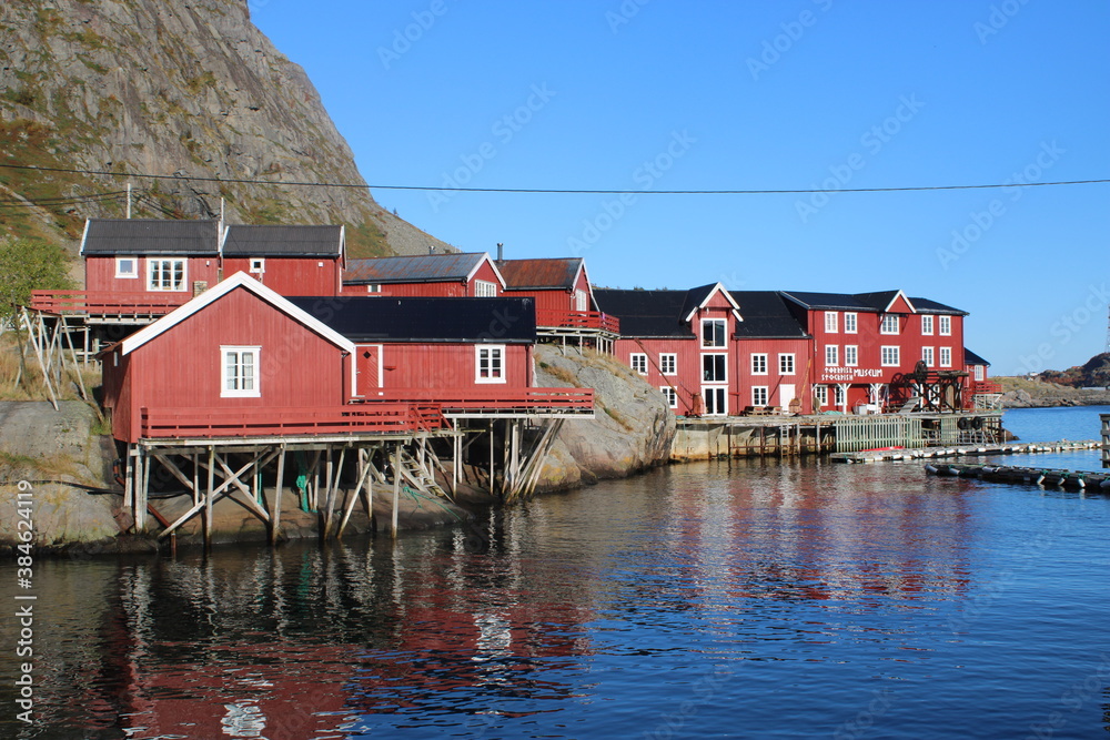 Obraz premium The village of Å on Lofoten islands in Northern Norway on a clear day in autumn