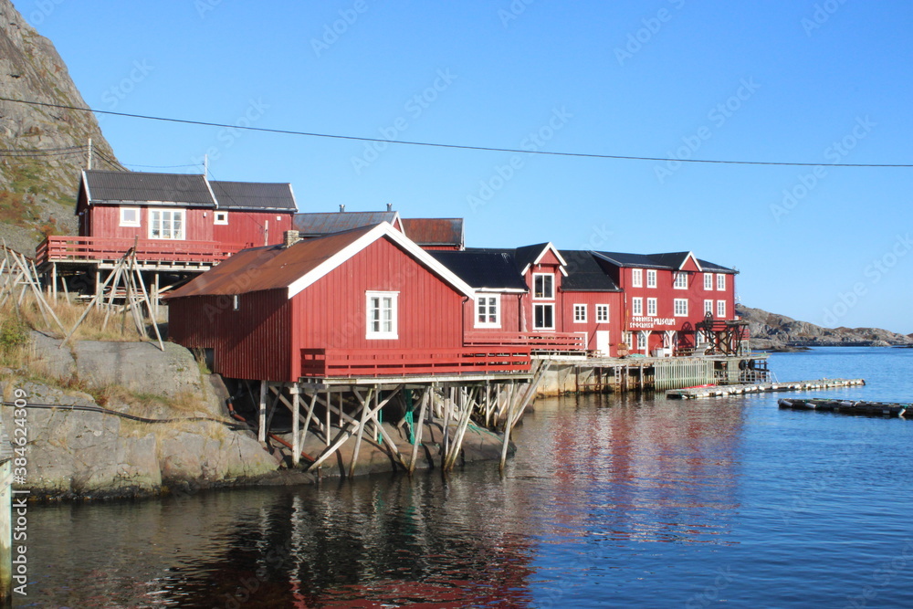 The village of Å on Lofoten islands in Northern Norway on a clear day in autumn
