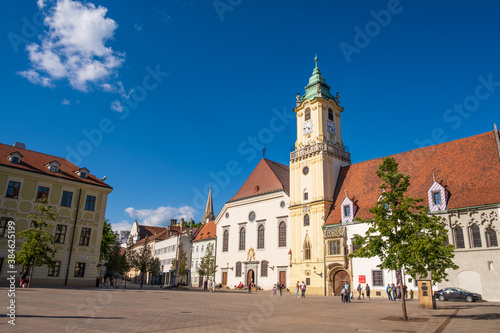 Old Town Hall in the centre of Bratislava. One of the oldest historical buildings. Popular tourist spot, houses a City Museum.  Stara Radnica at Hlavne namestie © Zuzana