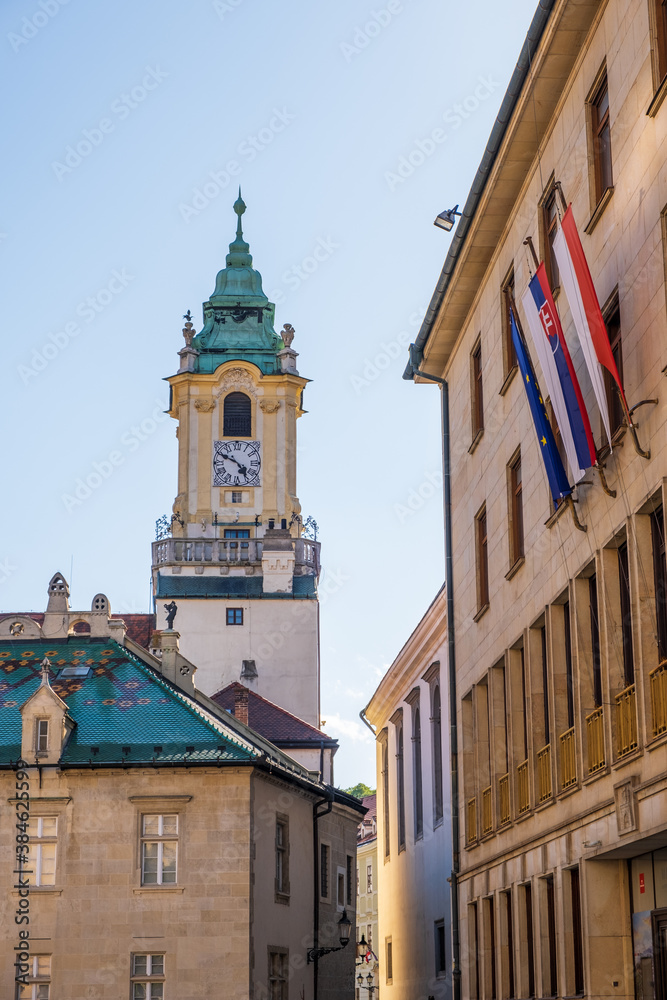 Old Town Hall in the centre of Bratislava. One of the oldest historical buildings. Popular tourist spot, houses a City Museum.  Stara Radnica at Hlavne namestie