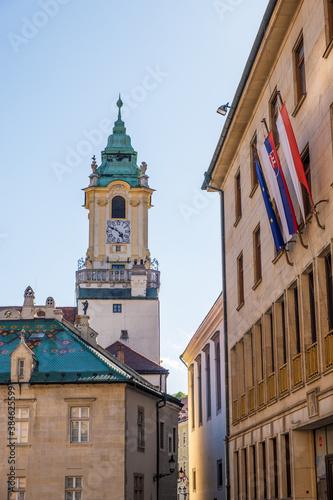 Old Town Hall in the centre of Bratislava. One of the oldest historical buildings. Popular tourist spot, houses a City Museum.  Stara Radnica at Hlavne namestie photo