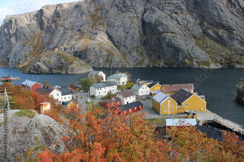 The beautiful village of Nusfjord on Lofoten Islands on a great day in autumn