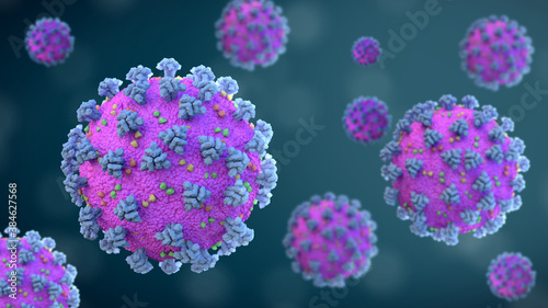 Corona Virus Disease COVID-19 Close Up 3d Render with Depth Of Field Dark Background for Education Worldwide Pandemic