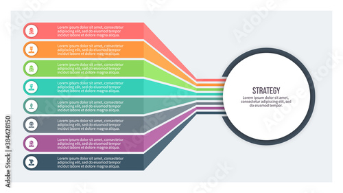Business infographic. Organization chart with 8 options. Vector template.