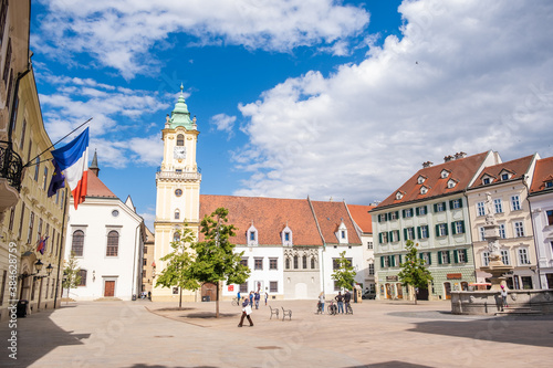 Old Town Hall in the centre of Bratislava. One of the oldest historical buildings. Popular tourist spot, houses a City Museum.  Stara Radnica at Hlavne namestie