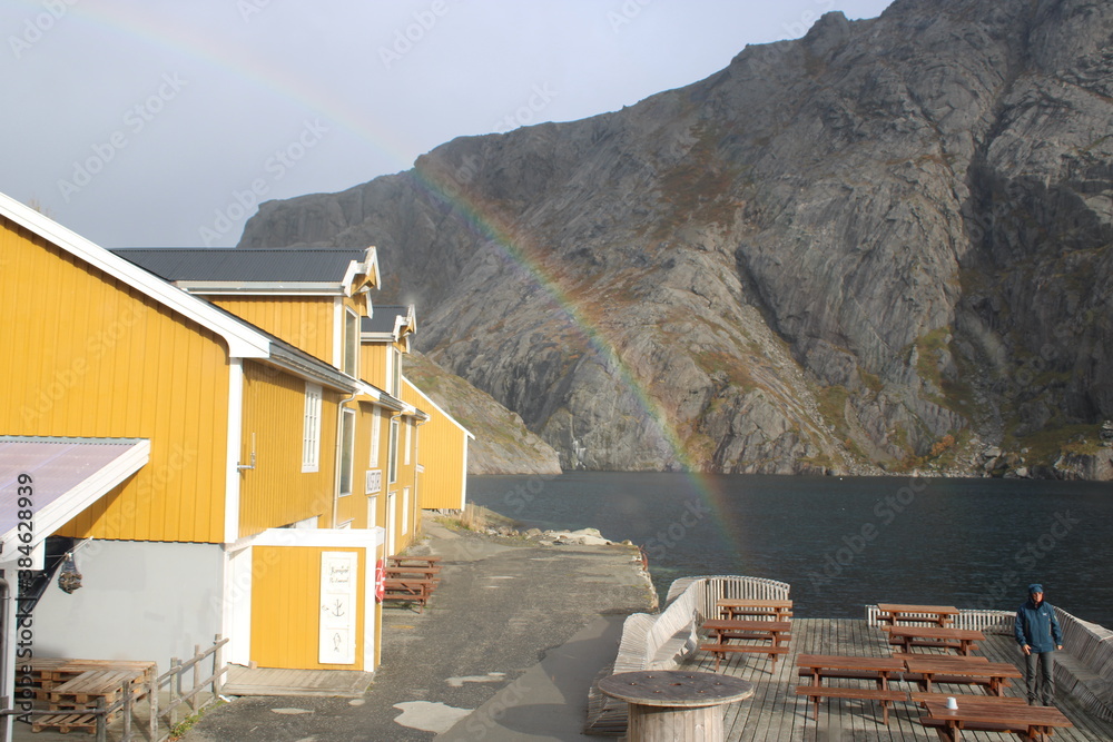 The beautiful village of Nusfjord on Lofoten Islands on a great day in autumn The beautiful village of Nusfjord on Lofoten Islands on a great day in autumn